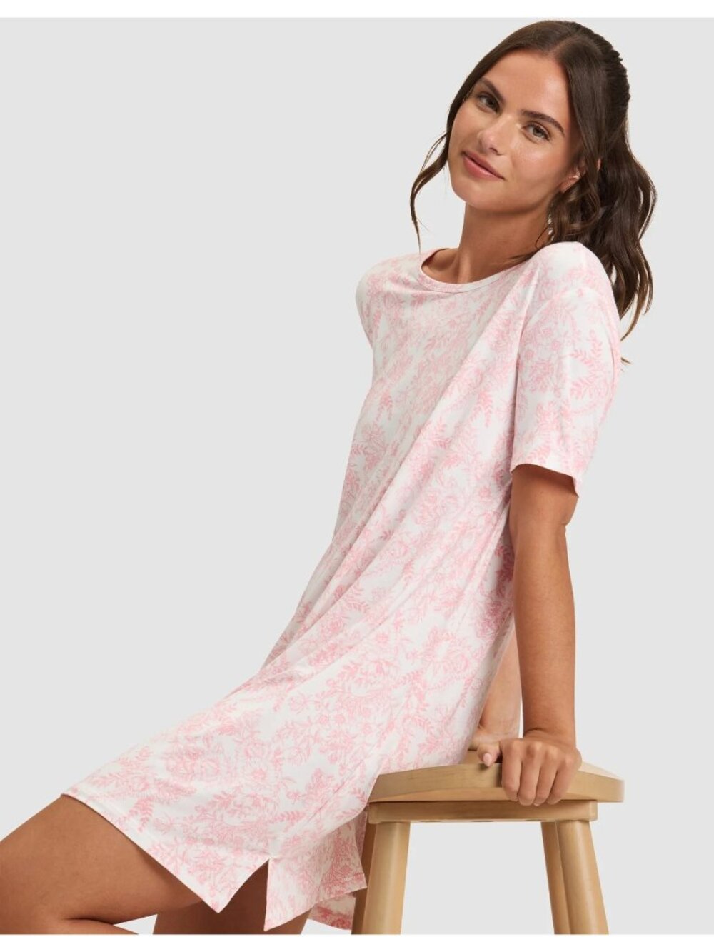 NWOT Cozy Earth Women's Bamboo Stretch-Knit Sleep Dress in Tulip Toile MEDIUM